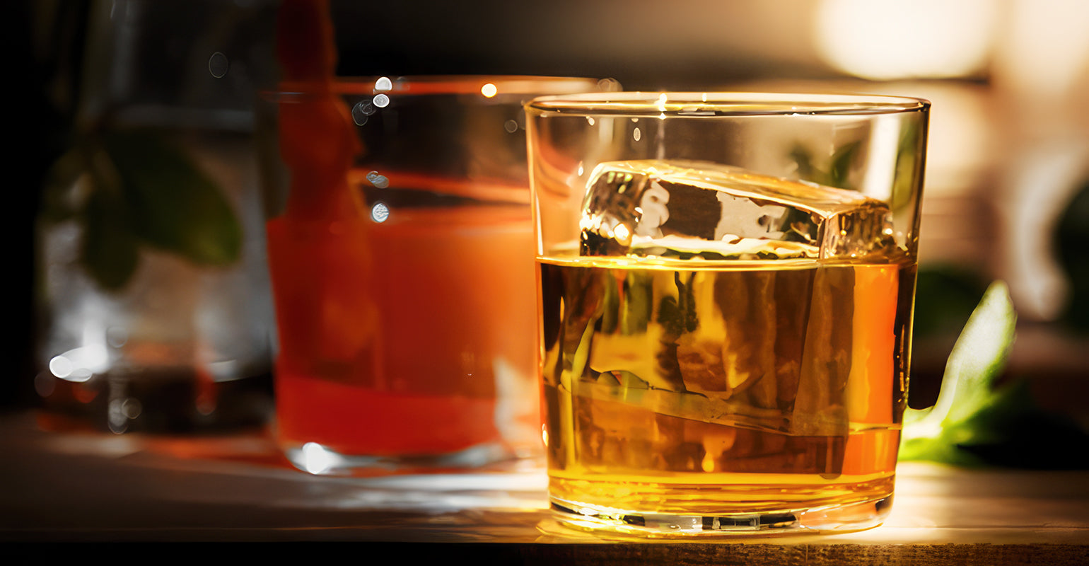 Huge clear cube in a cocktail